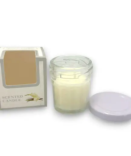 Λευκό κερί σε βάζο και κουτί